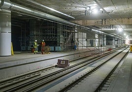 Obras en la nueva estación soterrada de Murcia, el pasado mes de agosto.