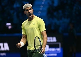 Carlos Alcaraz, este sábado, celebrando un punto.