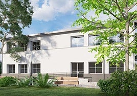 Recreación de la actuación para convertir las Escuelas Nuevas de El Palmar en centro municipal con biblioteca y sala de estudio.