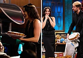 Rosalía y Broncano junto al bizcocho en la La Revuelta.