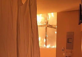 El interior de una habitación del hospital Santa Lucía de Cartagena durant el incendio