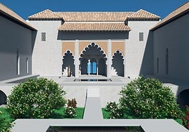 Castillejo de Monteagudo, Murcia. Reconstrucción hipotética del patio de crucero visto desde el sur.