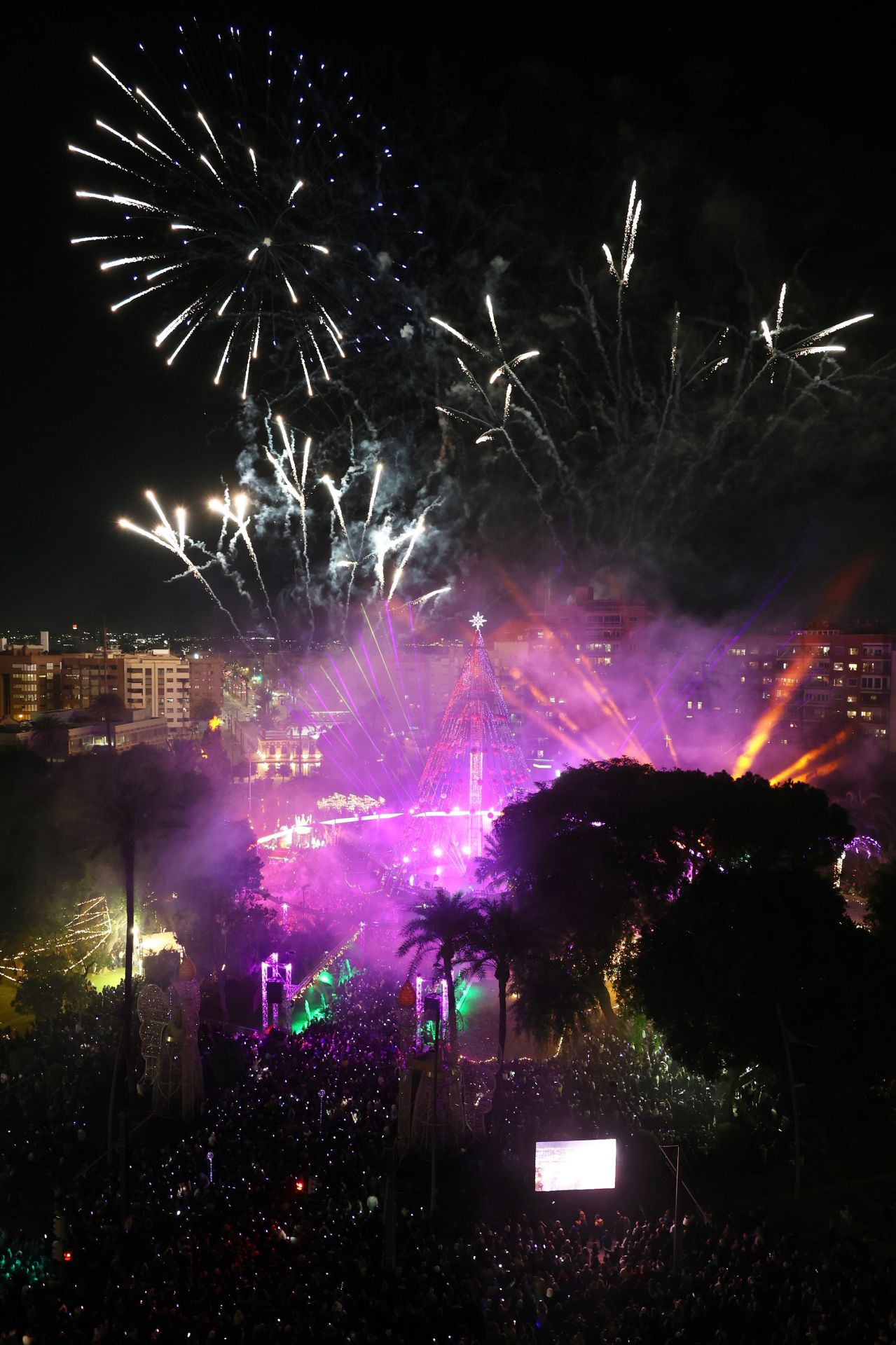El encendido del árbol de Navidad de Murcia, en imágenes