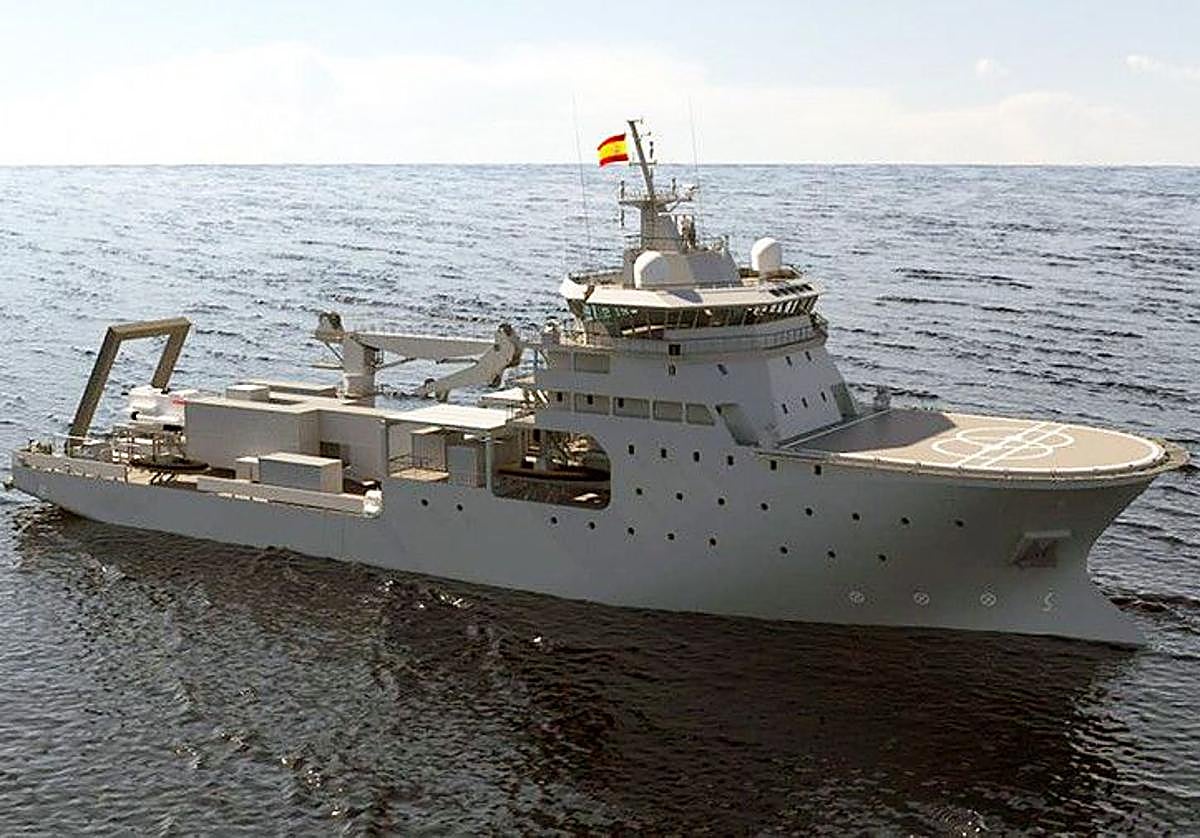 Recreación del futuro buque BAM-IS para intervenciones subacuáticas,cuya construcción realiza Navantia en Cádiz y que tendrá su base en Cartagena.