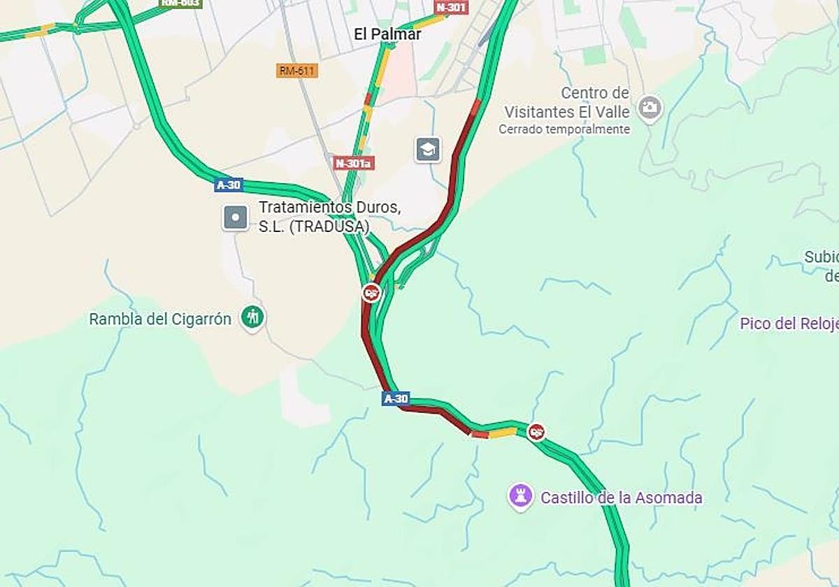 La retención provocada por el accidente en el Puerto de la Cadena.