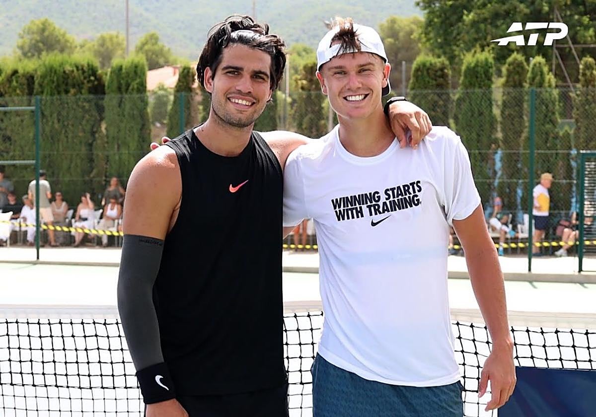 Carlos Alcaraz y Holger Rune entrenando en El Palmar.