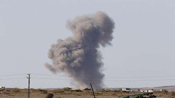 La ciudad de Kobani, tras un ataque aéreo.