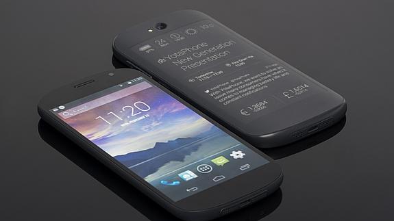 YotaPhone2 tiene una pantalla trasera de tinta electrónica.