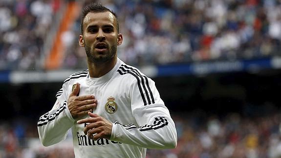 Jesé celebra su tanto ante el Eibar. 