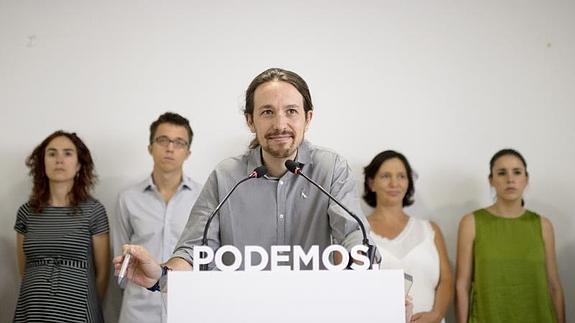 Pablo Iglesias, durante la rueda de prensa. 