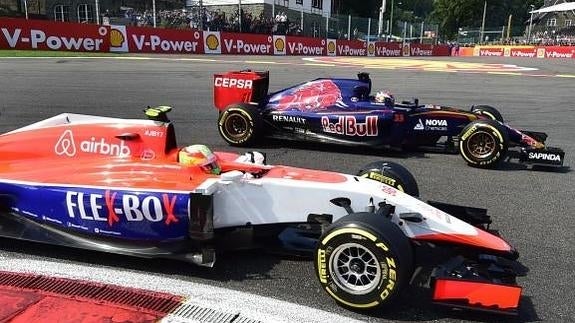 Roberto Merhi (abajo) durante el GP de Bélgica. 