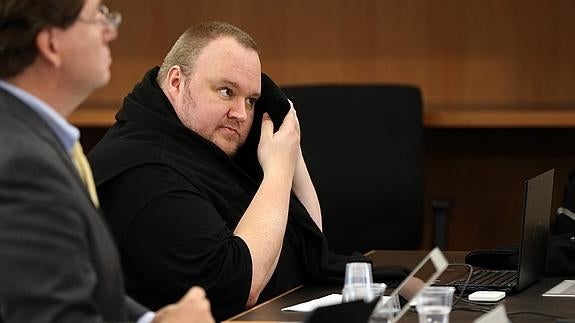 Kim Dotcom, durante la vista de extradición. 