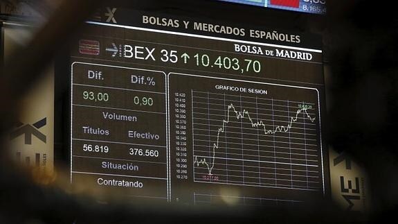 Vista de un panel de la Bolsa de Madrid. 