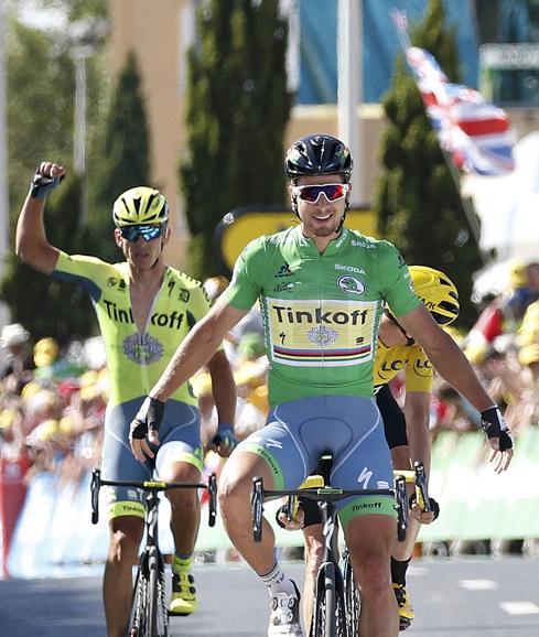 Peter Sagan celebra la victoria de etapa. 