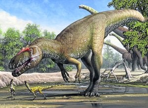 Recreación de la nueva especie de dinosaurio descubierta en Portugal.