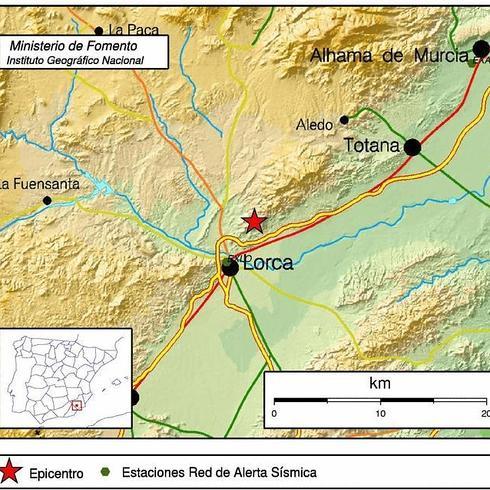 Epicentro del terremoto de este domingo en Lorca. 