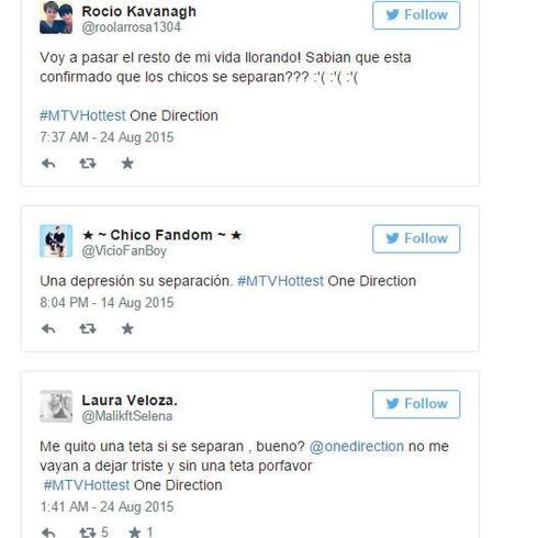 Algunos tuits de las fans de One Direction.