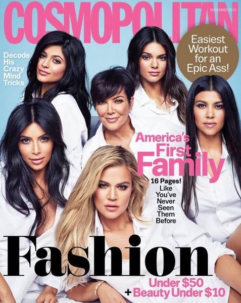 La portada del 50 aniversario de Cosmopolitan con las chicas Kardashian. 