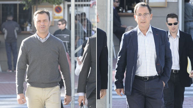 Marcos Ortuño y Joaquín Bascuñana, esta mañana, a su llegada al juzgado.