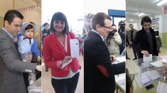 Los candidatos de PP, PSOE, C's y Podemos al Congreso, Teodoro García, María González, Miguel Garaulet y Javier Sánchez, depositan su voto.