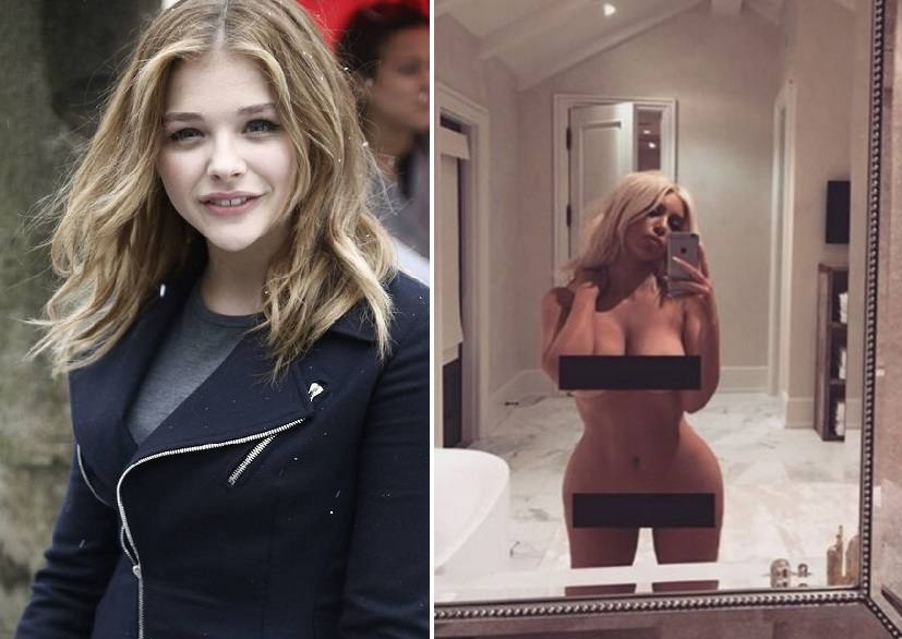 A la derecha la actriz Chlöe Moretz, y a la derecha el polémico desnudo de Kim Kardashian. 