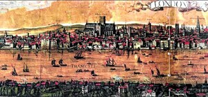Imagen de Londres en 1616, año de la muerte de Shakespeare.
