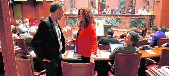 Óscar Urralburu, María Ángeles García Navarro y Antonio Urbina, en primer término, durante el pleno de la Asamblea. 