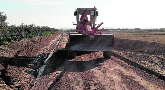 Un tractor lleva a cabo los correspondientes trabajos de movimiento de tierra en la zona de Fuente Álamo. 