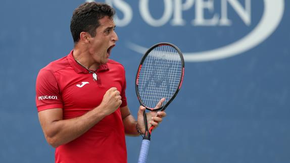 Almagro celebra un punto en la tercera ronda del US Open.