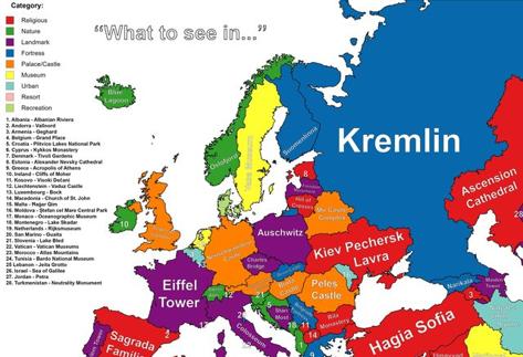 Un mapa de Europa creado por Google pone a la Sagrada Familia como lo más imprescindible de España