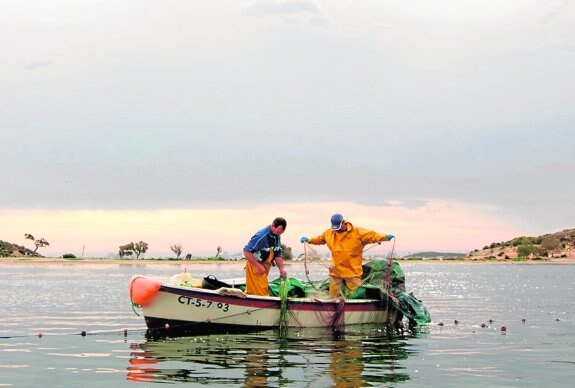 Pesca de dorada con artes tradicionales en las inmediaciones de la isla Perdiguera, en el Mar Menor.