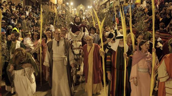 Un momento de la representación de la entrada de Jesús en Jerusalén, este domingo en Lorca.