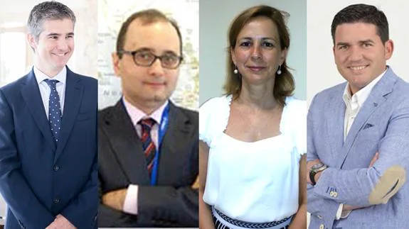 Miguel Ángel del Amor, director general de Agua; Joaquín Gómez, director del Instituto de Fomento; Juana Mulero, directora general de Planificación Educativa y Recursos Humanos; y Antonio Luego, director general del Mar Menor. 