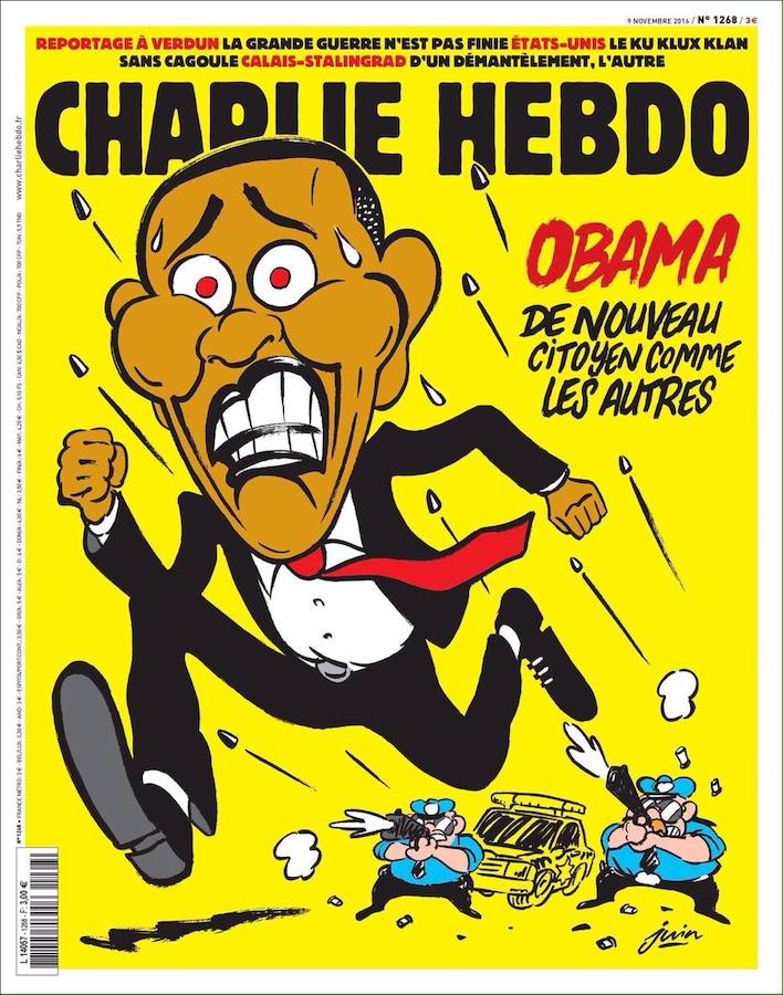 Charlie Hebdo (Francia). El famoso diario satírico galo titula: «Obama ya es un ciudadano como los demás»