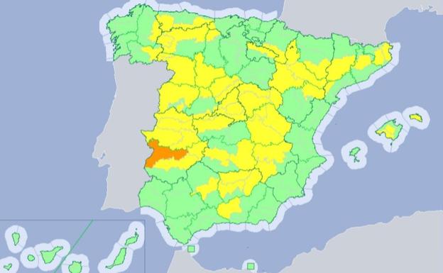 Imagen del mapa de Aemet con la alerta amarilla en León.