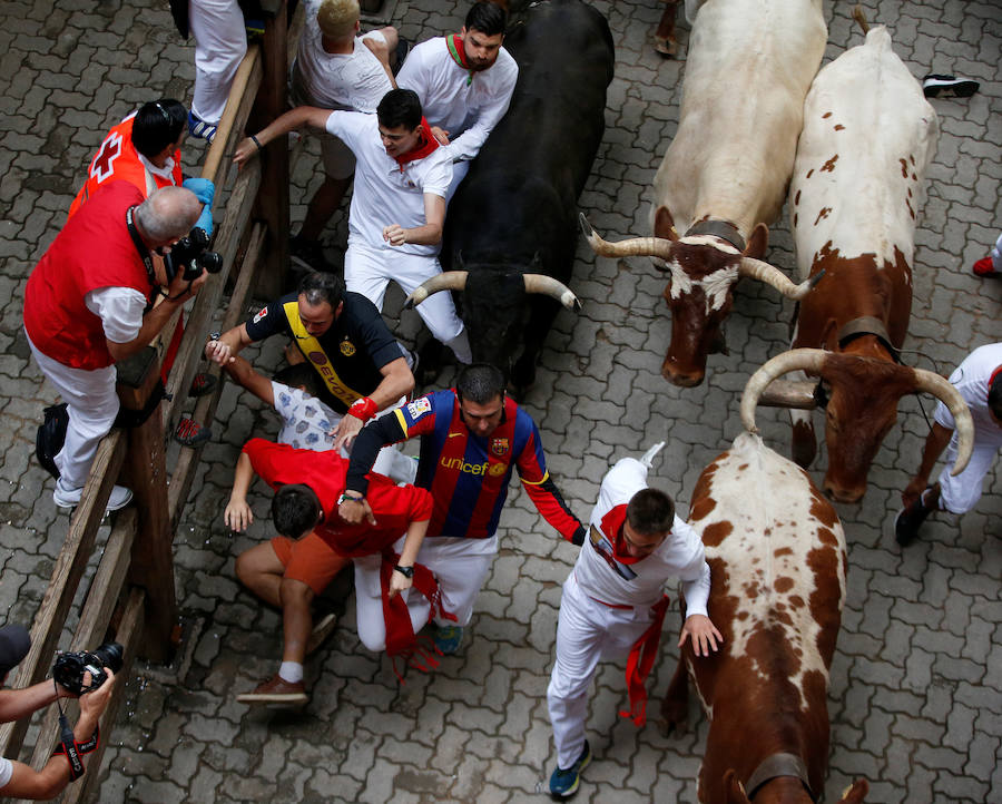 Los toros de la ganadería de Jandilla han corrido el encierro más rápido de los Sanfermines, con una duración de dos minutos y doce segundos, y sin heridos por asta.