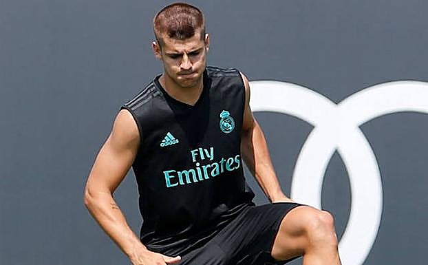 Morata, en uno de sus últimos entrenamientos con el Real Madrid. 