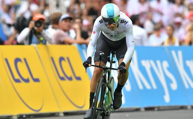 Mikel Landa, durante la 'crono' que le dejó a un segundo del podio en París. 