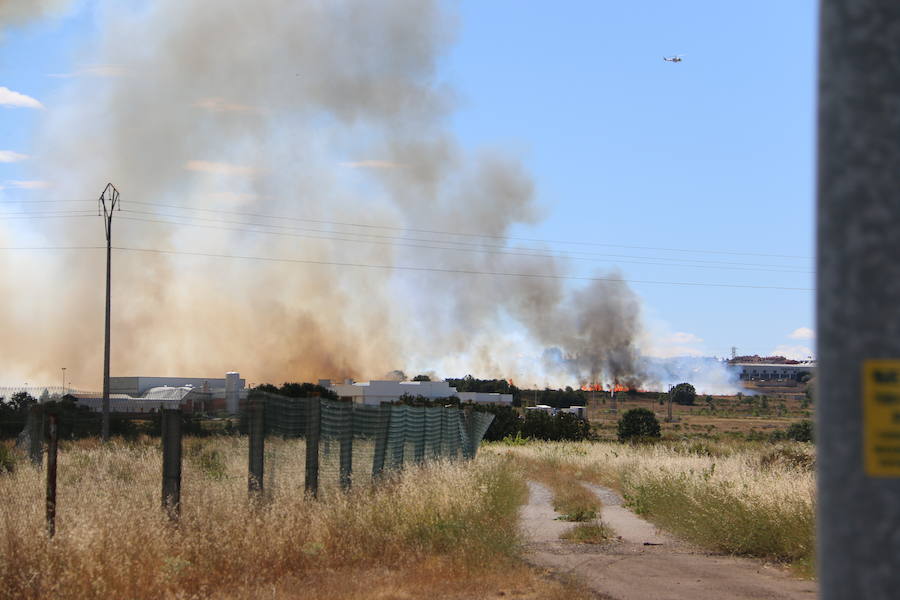 Oteruelo también se ha visto en vuelto en llamas. El incendio que se originó en la tarde de este jueves en el polígono industrial de Trobajo del Camino y en cuya extinción trabajan numerosos medios aéreos y terrestres, ha alcanzado la pedanía de la capital leonesa y se ha aproximado peligrosamente a las viviendas