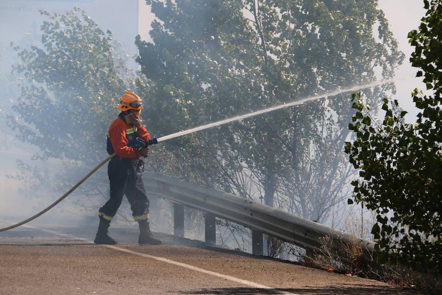 Oteruelo también se ha visto en vuelto en llamas. El incendio que se originó en la tarde de este jueves en el polígono industrial de Trobajo del Camino y en cuya extinción trabajan numerosos medios aéreos y terrestres, ha alcanzado la pedanía de la capital leonesa y se ha aproximado peligrosamente a las viviendas