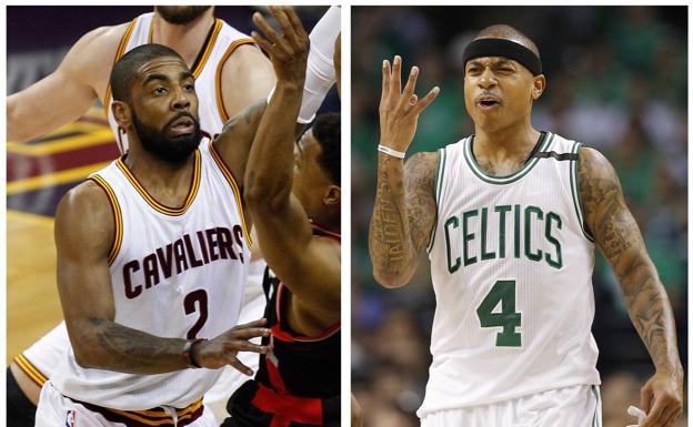 Kyrie Irving e Isaiah Thomas intercambian camisetas. 