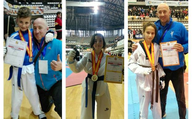 Las tres medallas del Taekwondo Valderas en Castellón.