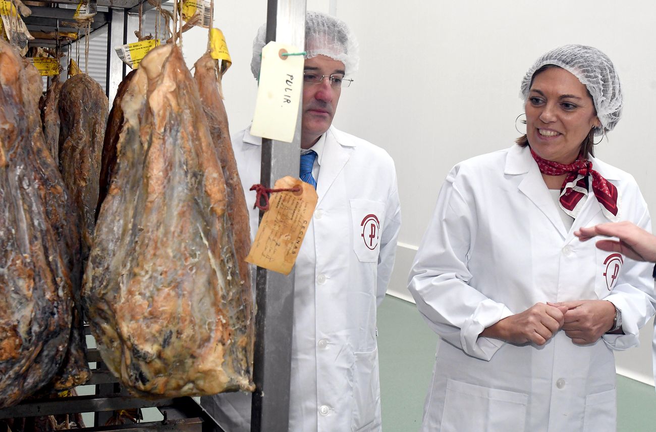 La consejera de Agricultura y Ganadería y portavoz de la Junta de Castilla y León, Milagros Marcos, visita las instalaciones de la empresa Cecinas Pablo