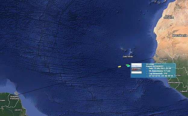 Ramón Gutiérrez, en color verde, en el seguimiento vía satélite.