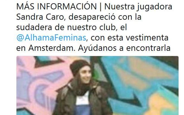 Captura de Twitter con el aviso de su club. 