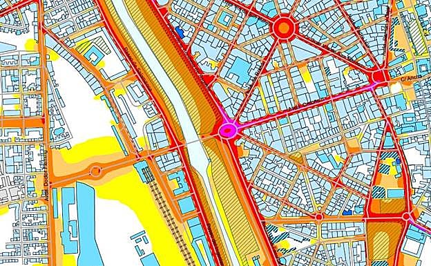 Mapa de ruido del cenro de la capital leonesa.