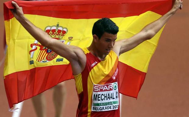 Adel Mechaal, en el Europeo indoor de Belgado de 2017. 