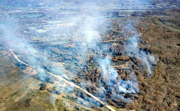 Imagen principal - Robledo de las Traviesas sufre el primer incendio forestal de 2018 en la provincia de León
