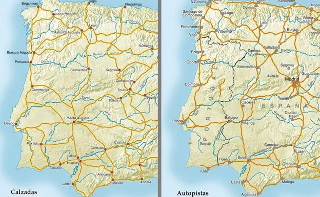 Comparación de las calzadas romanas con las autopistas y autovías actuales. 