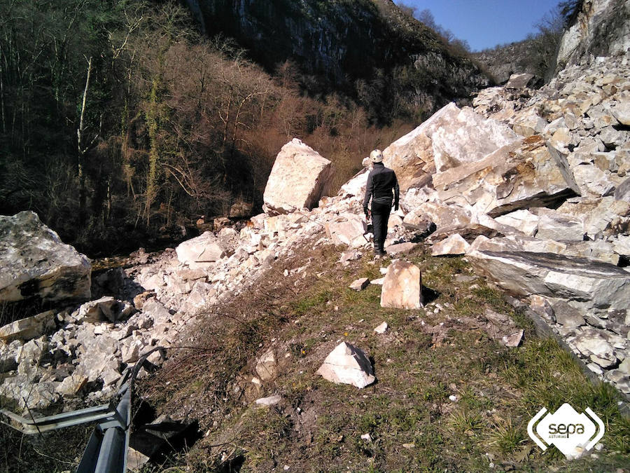 Fotos: Un argayo corta la conexión de León y Asturias por León